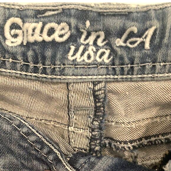 Grace In LA Studded Skinny Jeans 11/32 Blue Embellished Thick Stitch Flap Pocket - Picture 4 of 10